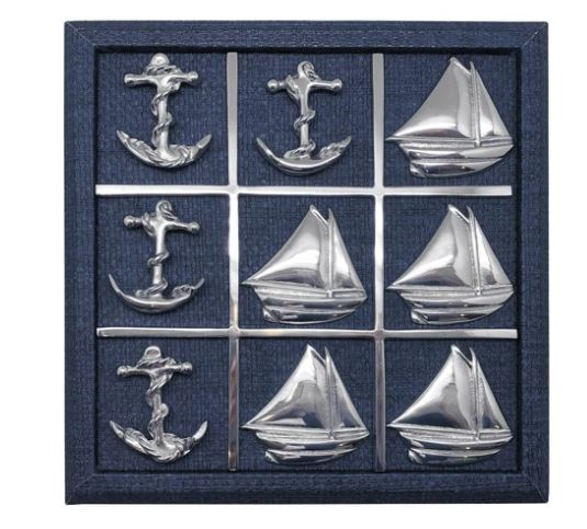 Sailboat & Anchor Indigo Blue Faux Grasscloth Tic Tac Toe Set