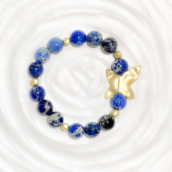 Ocean blue Jasper and gold butterfly bracelet