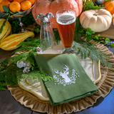 Stag with Holly Berries Linen Towel - Christmas: Evergreen (White)