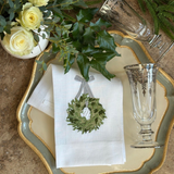 Boxwood Wreath Linen Towel - New Holiday/Christmas: White (Green Multi)