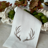 Antlers Linen Towel: Beige with White