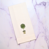 Herb Topiary Linen Towel: White (Green)