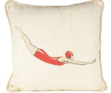 Nautical/ Diver in Red Suit Pillow: Warm White / Linen / Knife Edge