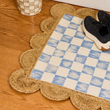 Blue Check with Jute Scallops Rug