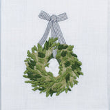 Boxwood Wreath Linen Towel - New Holiday/Christmas: White (Green Multi)