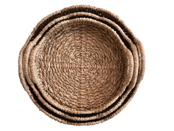 Decorative Braided Bankuan & Rattan Trays w/ Scalloped Edge & Handles 3 sizes