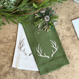 Antlers Linen Towel: Beige with White