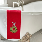 Boxwood Wreath Linen Towel - New Holiday/Christmas: White (Green Multi)