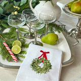 Boxwood Wreath Linen Towel - New Holiday/Christmas: White (Green Multi)