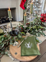 Stag with Holly Berries Linen Towel - Christmas: Evergreen (White)