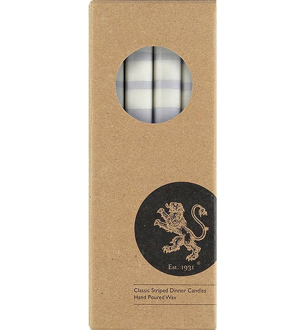 Striped Jet Black, Pearl White & Dove Grey Eco Dinner Candles, Box of 4