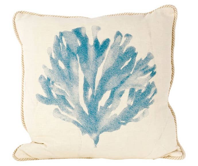 Nautical/ Teal Sea Kelp Pillow: Warm White / Linen / Corded