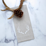 Antlers Linen Towel: Beige with White