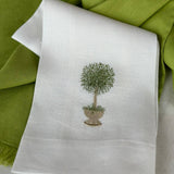 Herb Topiary Linen Towel: White (Green)