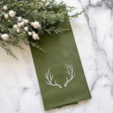 Antlers Linen Towel: Beige with White