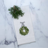 Boxwood Wreath Linen Towel - New Holiday/Christmas: White (Green Multi)