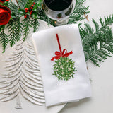 Mistletoe Ball Linen Towel - Christmas: White (Green/Red)