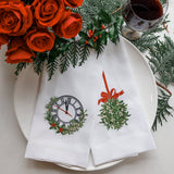 Mistletoe Ball Linen Towel - Christmas: White (Green/Red)