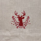 Stag with Holly Berries Linen Towel - Christmas: Evergreen (White)