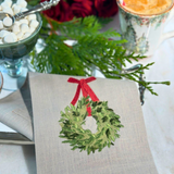 Boxwood Wreath Linen Towel - New Holiday/Christmas: White (Green/Red)