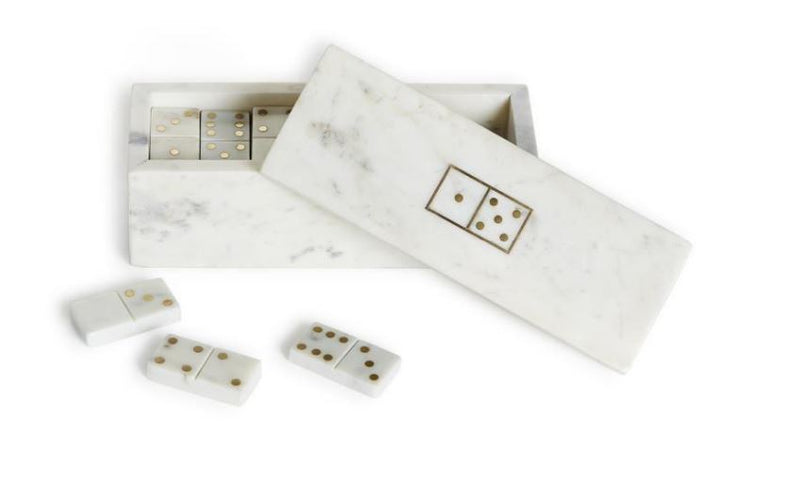 Gold Dot Domino Set in Covered Storage Box - Marble/Brass