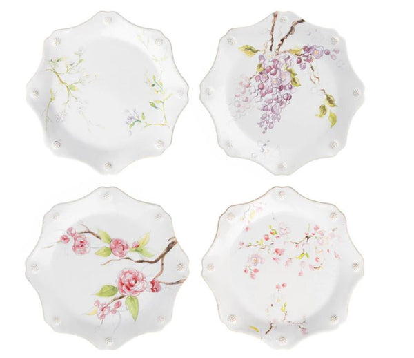 Berry & Thread Floral Sketch Dessert/Salad Plate Assorted Set/4 - Multi