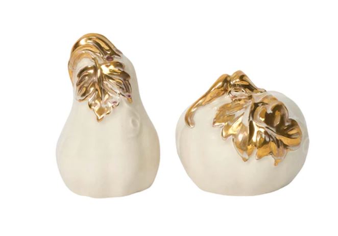 Forest Walk Pumpkin Salt & Pepper Shakers - Gold