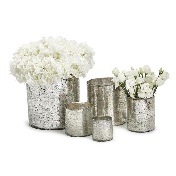 Argent Antiqued Silver Candleholder/Vases - Glass