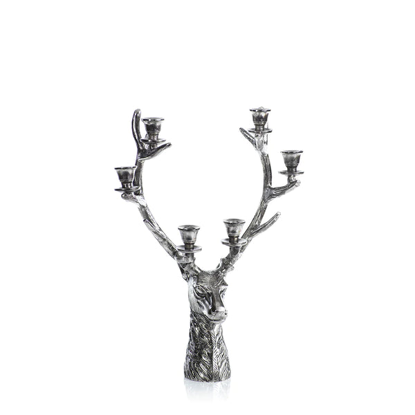 Stag Head 6-Tier Candleholder - Silver Antique -