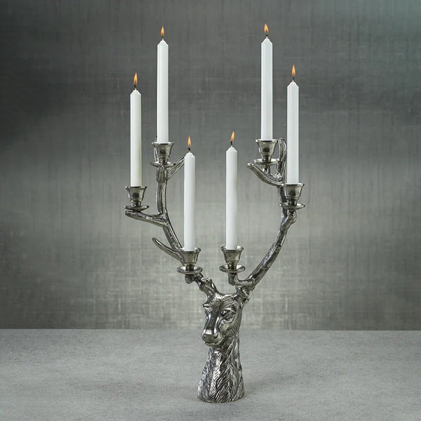 Stag Head 6-Tier Candleholder - Silver Antique -