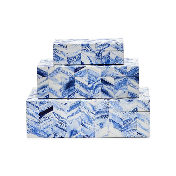 Blue/ White Chevron Patterned Covered Box