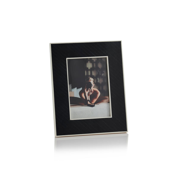 Black Bone Inlay Design Photo Frame with White Inner Border