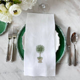 Herb Topiary Linen Towel: White (Green)