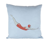 Nautical/ Diver in Red Suit Pillow: Warm White / Linen / Knife Edge