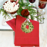 Boxwood Wreath Linen Towel - New Holiday/Christmas: White (Green Multi)