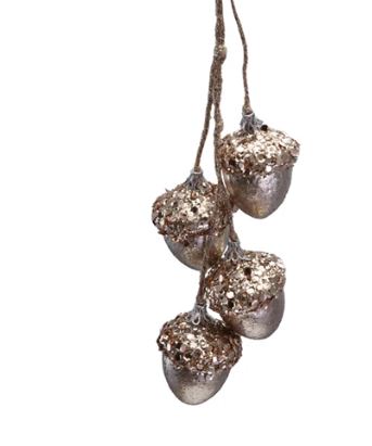 Hanging Plastic Acorns with Glitter, Sequins & Jute Rope Hanger