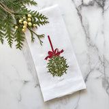 Mistletoe Ball Linen Towel - Christmas: White (Green/Red)