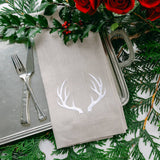 Antlers Linen Towel: Beige with White
