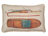 Nautical/ Vintage Chris Craft Boats II Lumbar Pillow: Warm White Linen / 13" X 19" / Knife Edge