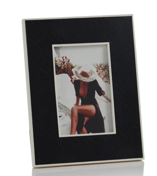Black Bone Inlay Design Photo Frame with White Inner Border