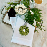 Boxwood Wreath Linen Towel - New Holiday/Christmas: White (Green Multi)