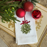 Mistletoe Ball Linen Towel - Christmas: White (Green/Red)