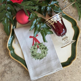 Boxwood Wreath Linen Towel - New Holiday/Christmas: White (Green Multi)