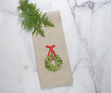 Boxwood Wreath Linen Towel - New Holiday/Christmas: White (Green Multi)