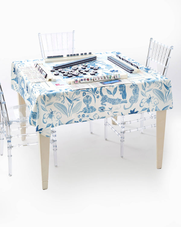 Blue Instructional Mahjong Tablecloth