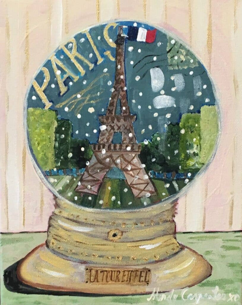 Pink Paris Snow Globe Greeting Card