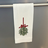 Mistletoe Ball Linen Towel - Christmas: White (Green/Red)
