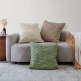 Textured Wool Boucle Decorative Cushion Abstract Distressed: Green