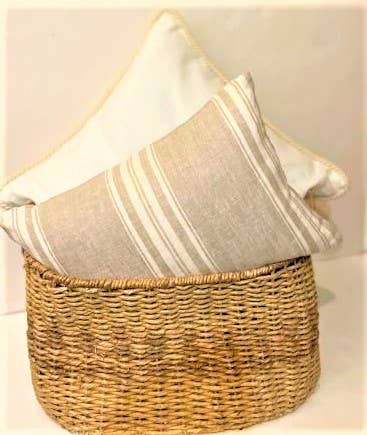 Stripes/IL084 Remy Natural and White Linen Pillow