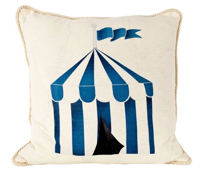 Nautical /Blue and White Cabana Pillow: Beige Linen / Corded